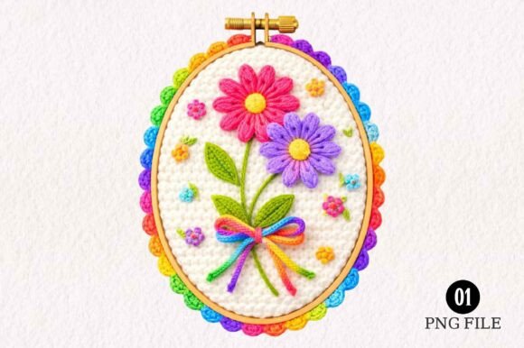Colorful Floral Embroidery Hoop Clipart Review
