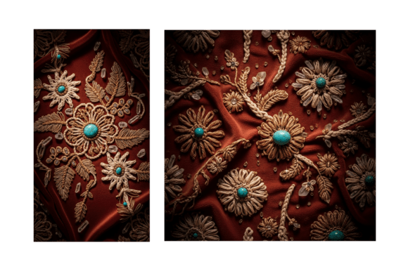 Ornate Gold Turquoise Flower Embroidery Background Review